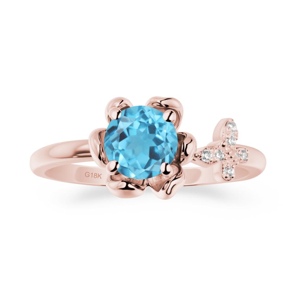 Round Swiss Blue Topaz Petal Halo Ring - LUO Jewelry #metal_18k rose gold