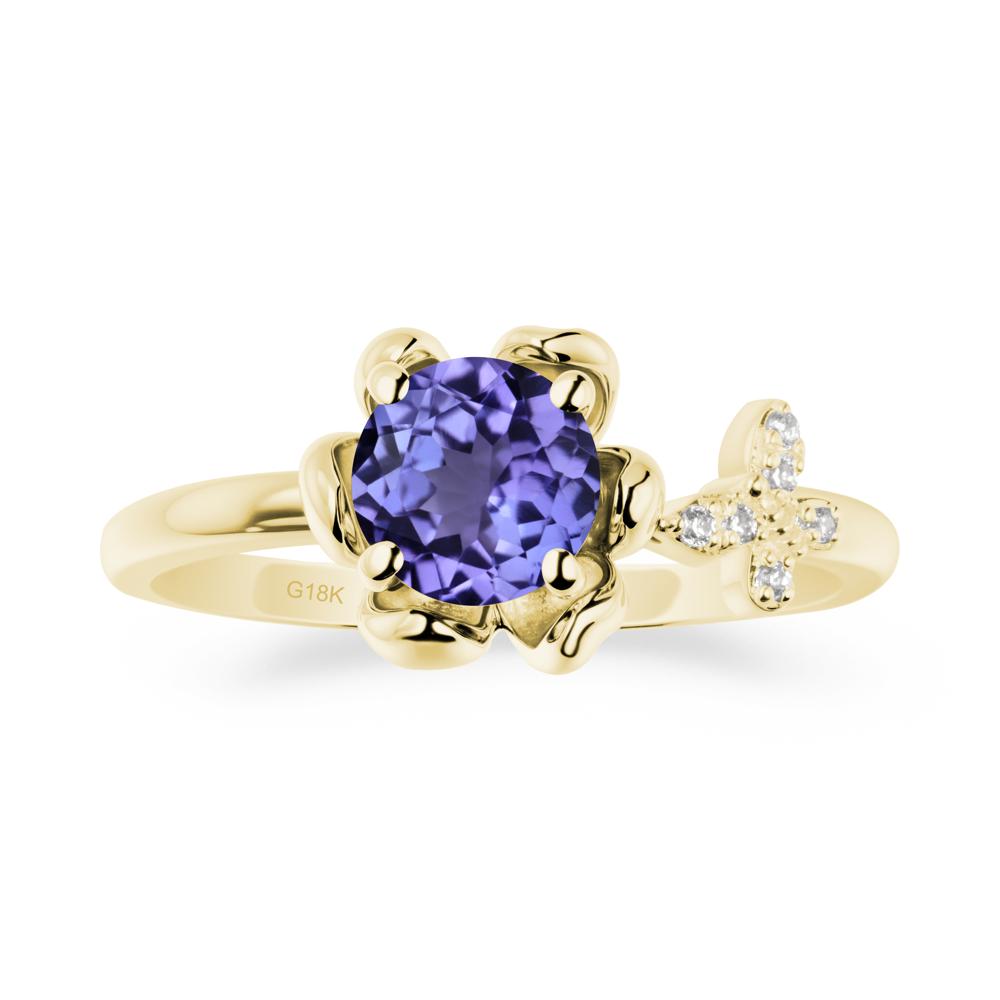 Round Tanzanite Petal Promise Ring - LUO Jewelry #metal_18k yellow gold