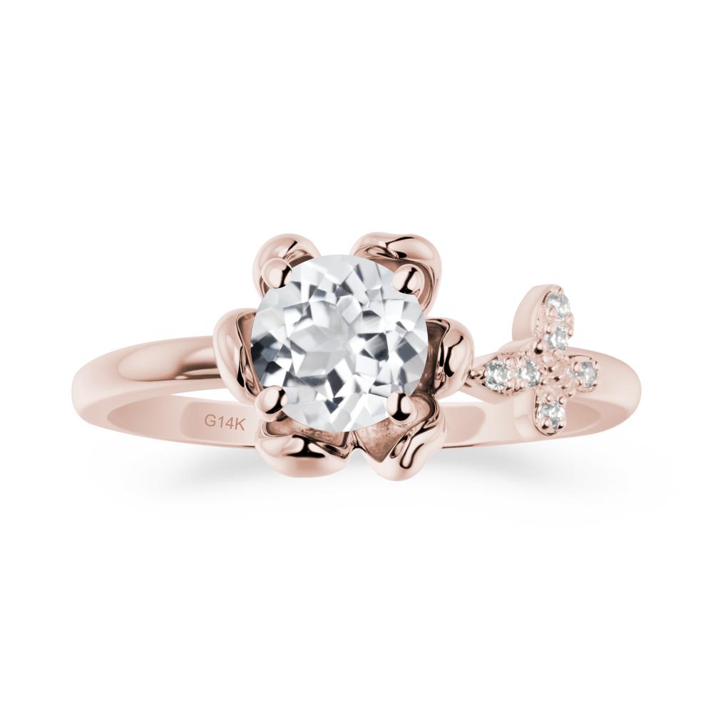 Floral Inspired White Topaz Ring with Butterfly - LUO Jewelry #metal_14k rose gold
