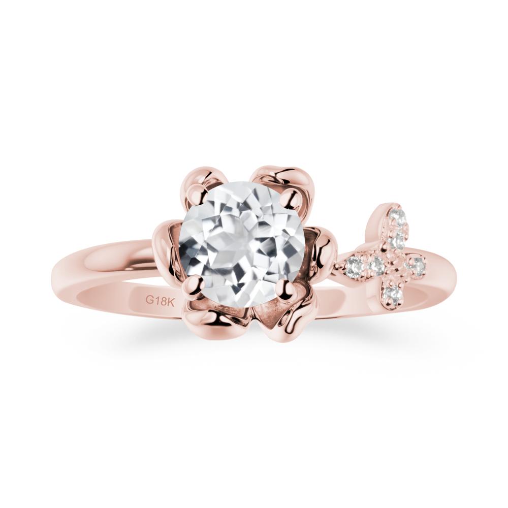 Floral Inspired White Topaz Ring with Butterfly - LUO Jewelry #metal_18k rose gold