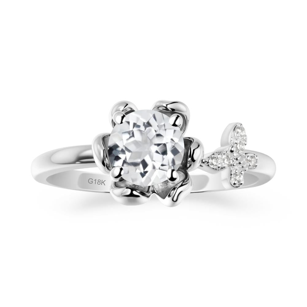Floral Inspired White Topaz Ring with Butterfly - LUO Jewelry #metal_18k white gold