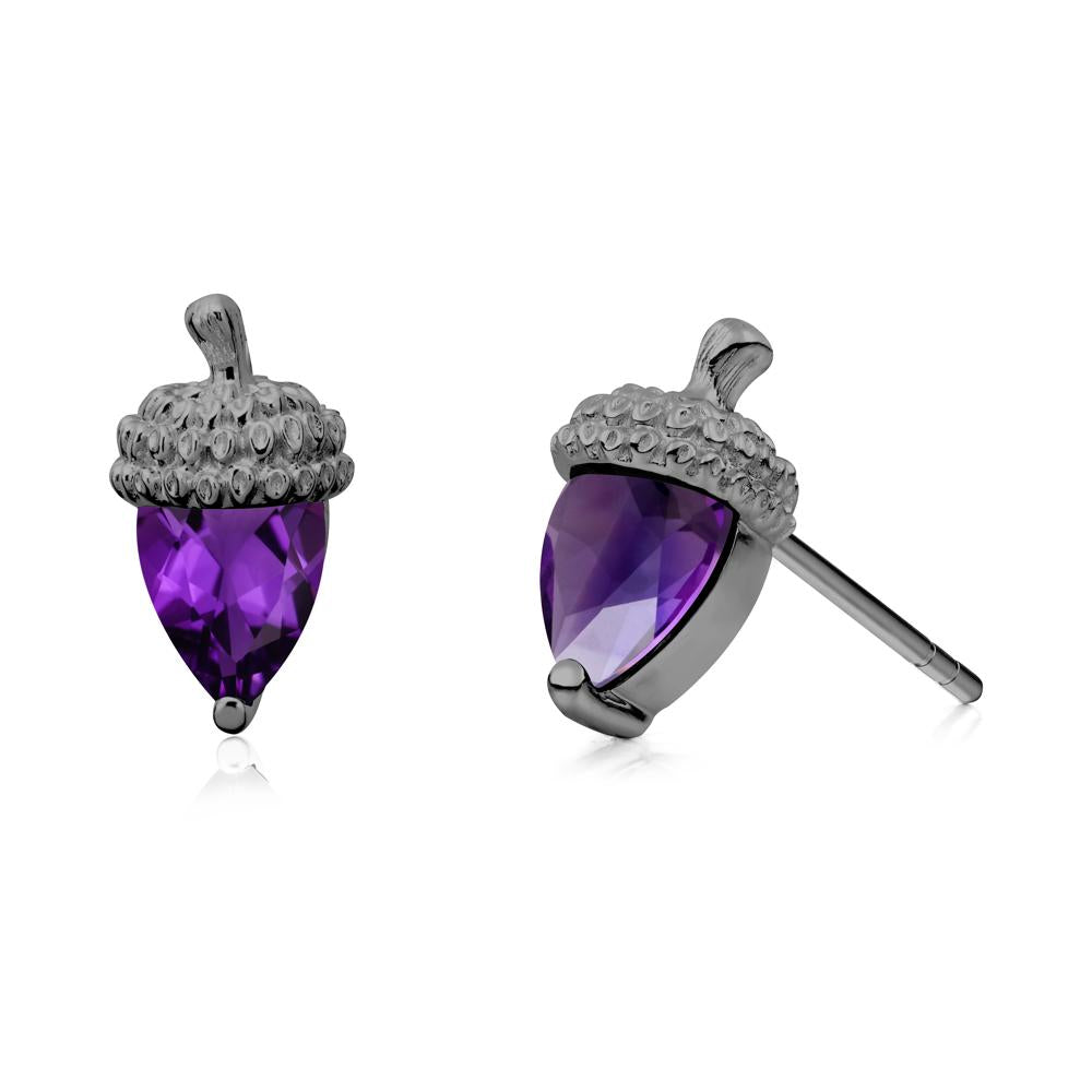 Pear Cut Amethyst Acorn Stud Earrings - LUO Jewelry #metal_black finish sterling silver