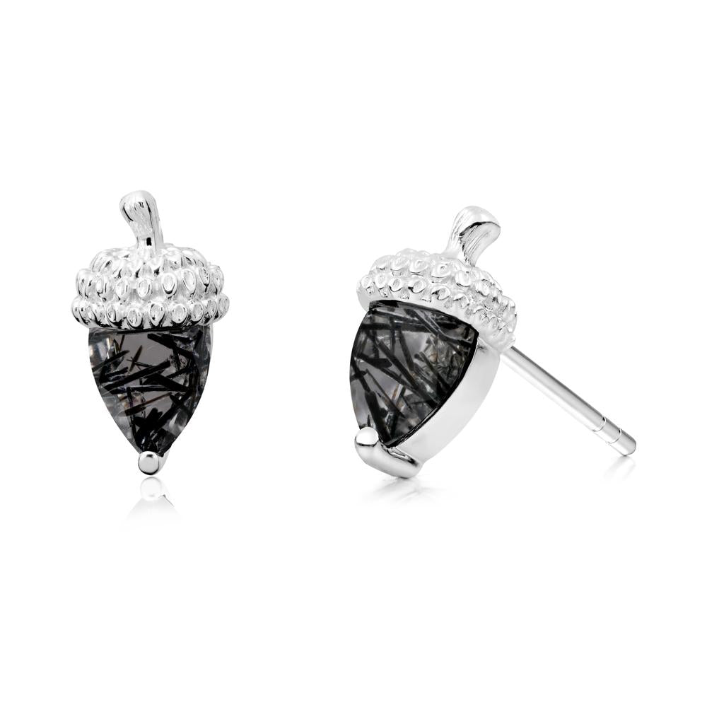 Pear Cut Black Rutilated Quartz Acorn Stud Earrings - LUO Jewelry #metal_14k white gold