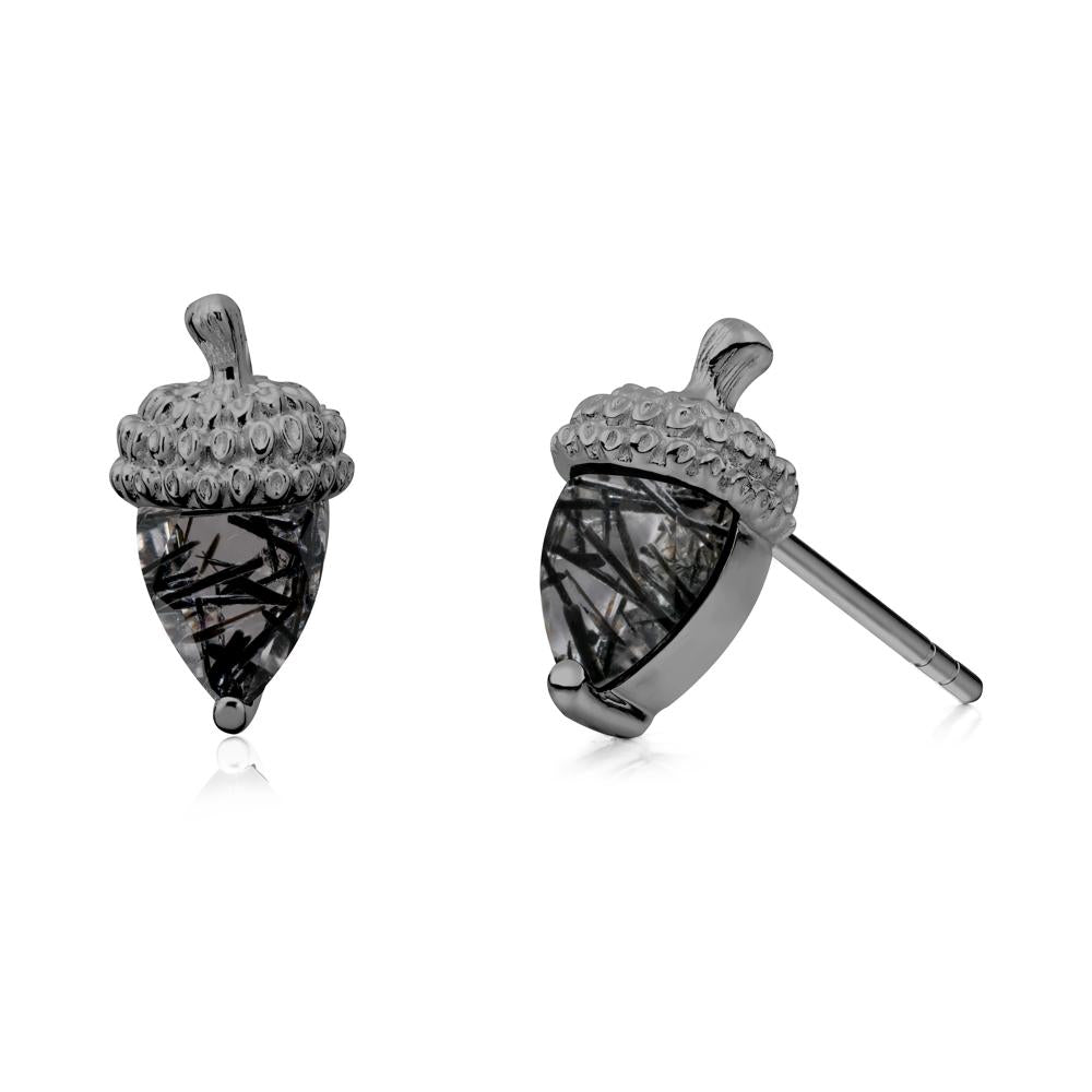 Pear Cut Black Rutilated Quartz Acorn Stud Earrings - LUO Jewelry #metal_black finish sterling silver