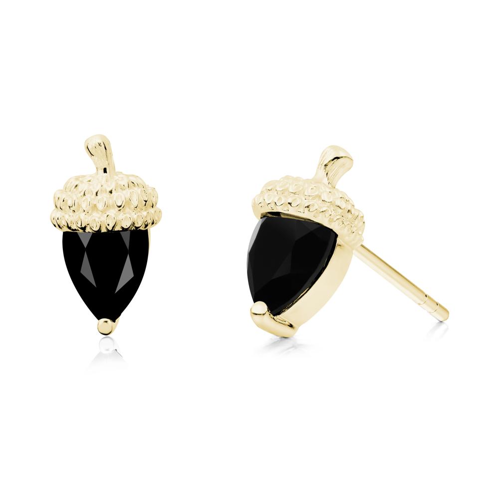 Pear Cut Black Spinel Acorn Stud Earrings - LUO Jewelry #metal_18k yellow gold