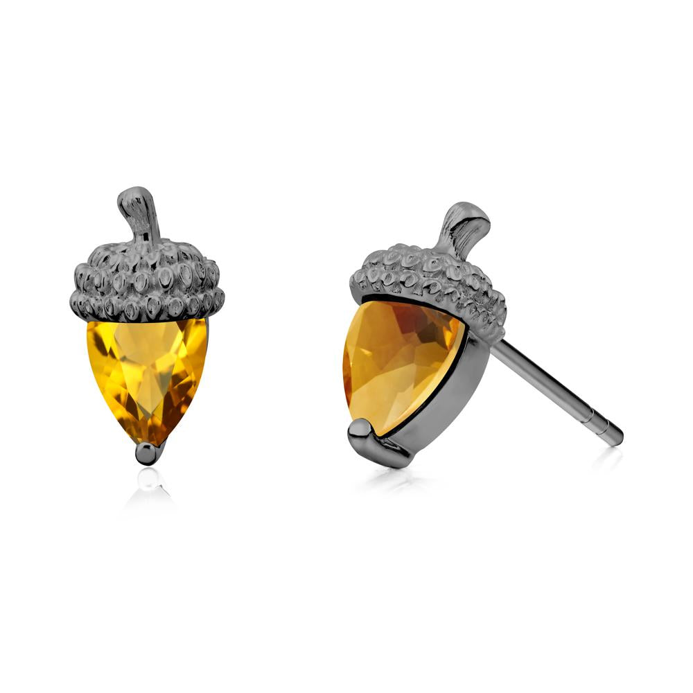 Pear Cut Citrine Acorn Stud Earrings - LUO Jewelry #metal_black finish sterling silver