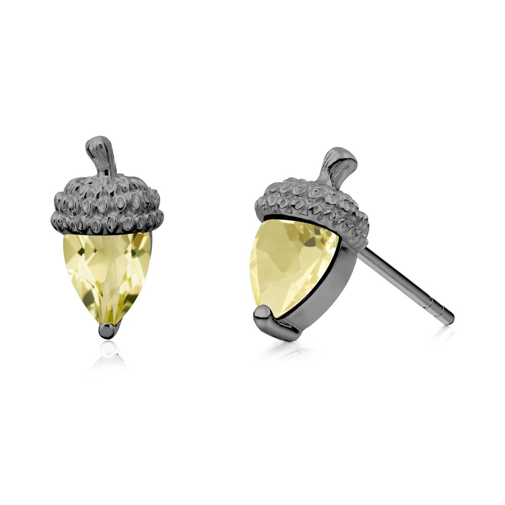 Pear Cut Lemon Quartz Acorn Stud Earrings - LUO Jewelry #metal_black finish sterling silver