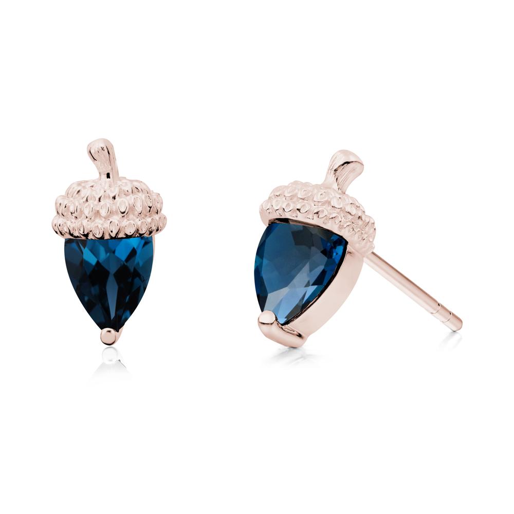 Pear Cut London Blue Topaz Acorn Stud Earrings - LUO Jewelry #metal_14k rose gold