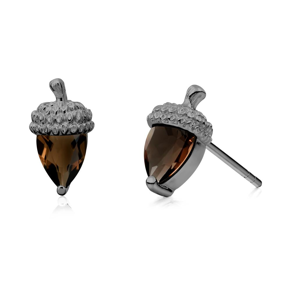 Pear Cut Smoky Quartz Acorn Stud Earrings - LUO Jewelry #metal_black finish sterling silver