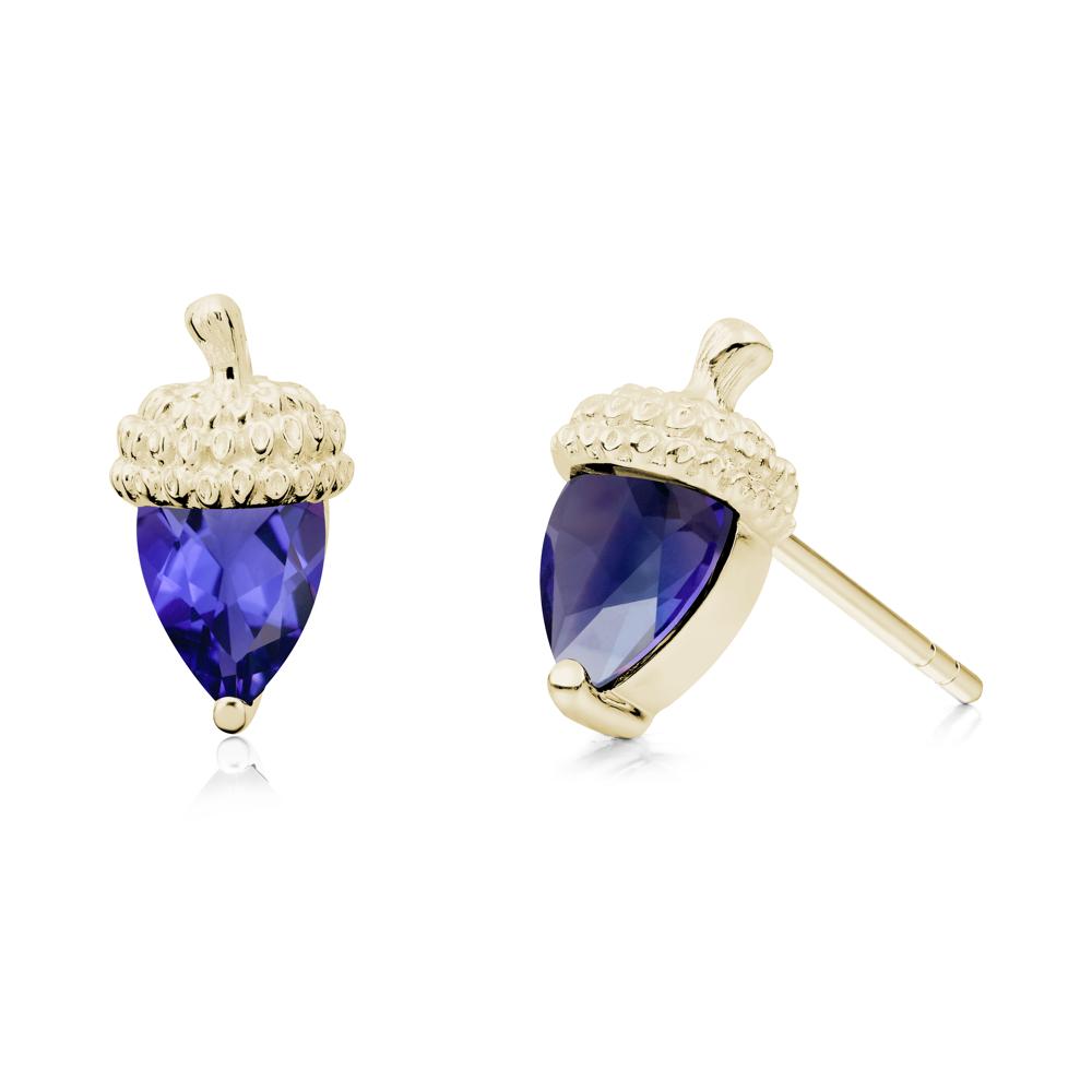 Pear Cut Tanzanite Acorn Stud Earrings - LUO Jewelry #metal_14k yellow gold