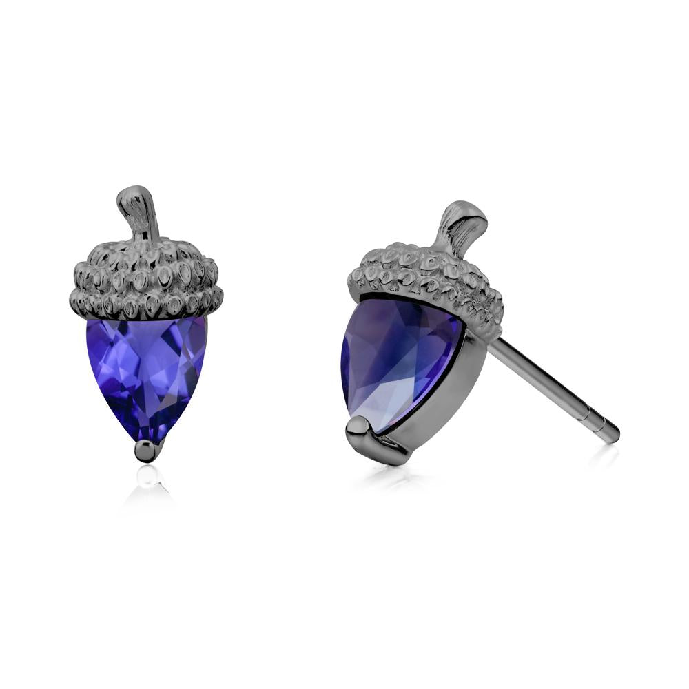 Pear Cut Tanzanite Acorn Stud Earrings - LUO Jewelry #metal_black finish sterling silver