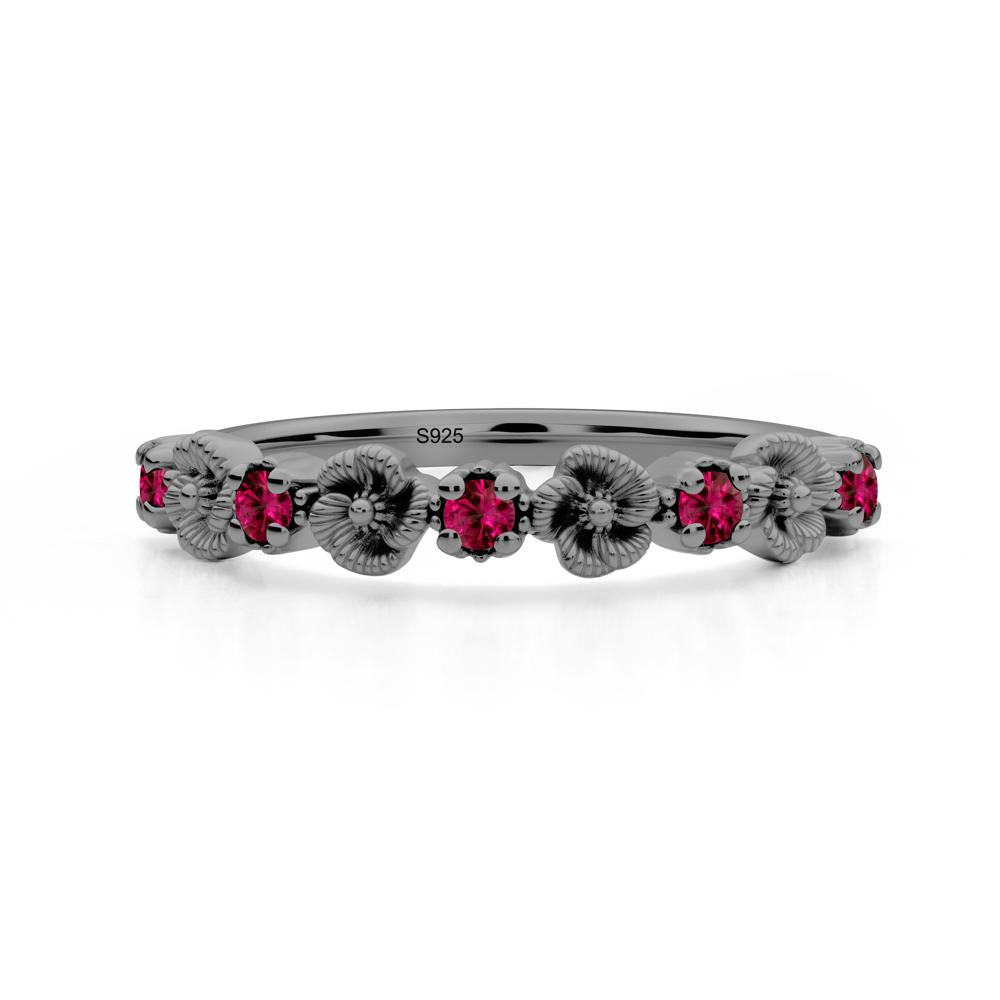 Ruby Flower Eternity Band - LUO Jewelry #metal_black finish sterling silver