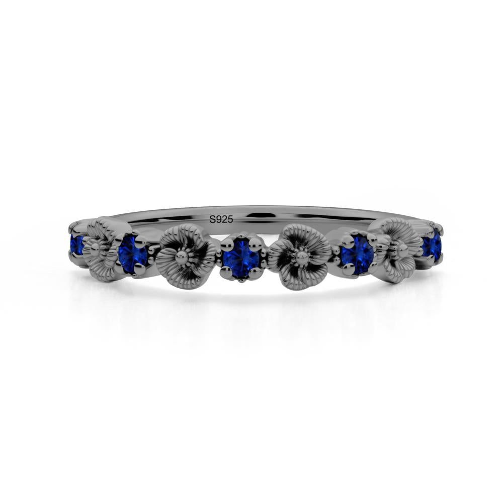 Sapphire Floral Engagement Ring - LUO Jewelry #metal_black finish sterling silver