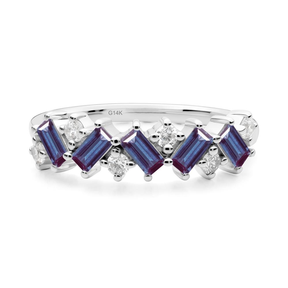 Minimalist Baguette Alexandrite Wedding Ring - LUO Jewelry #metal_14k white gold