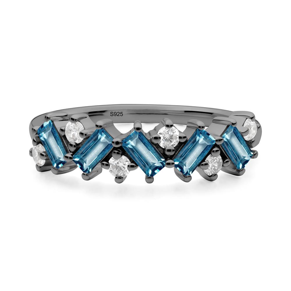 Minimalist Baguette London Blue Topaz Wedding Ring - LUO Jewelry #metal_black finish sterling silver