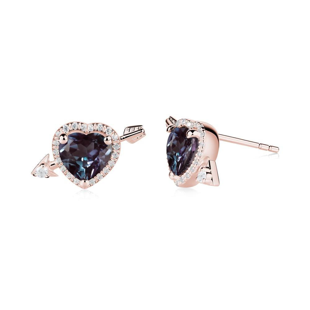 Cupid's Arrow Heart Shaped Alexandrite Stud Earrings - LUO Jewelry #metal_18k rose gold