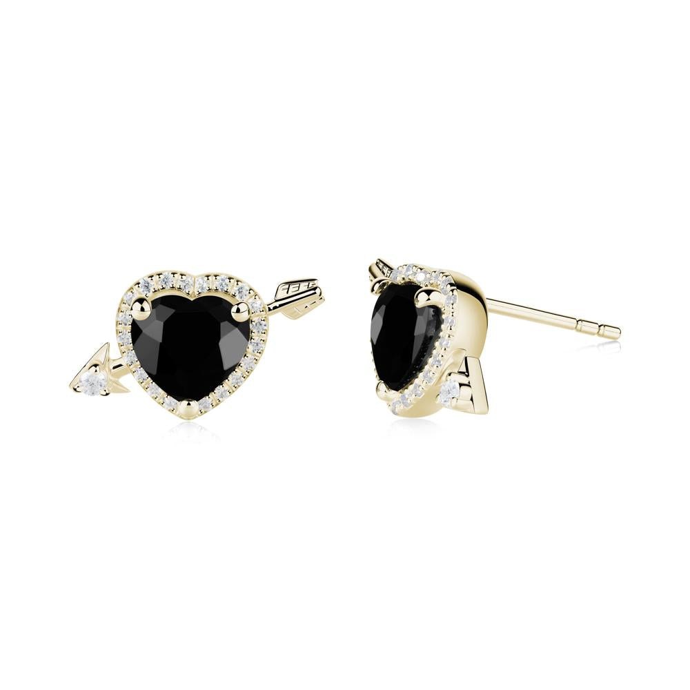 Cupid's Arrow Heart Shaped Black Spinel Stud Earrings - LUO Jewelry #metal_14k yellow gold