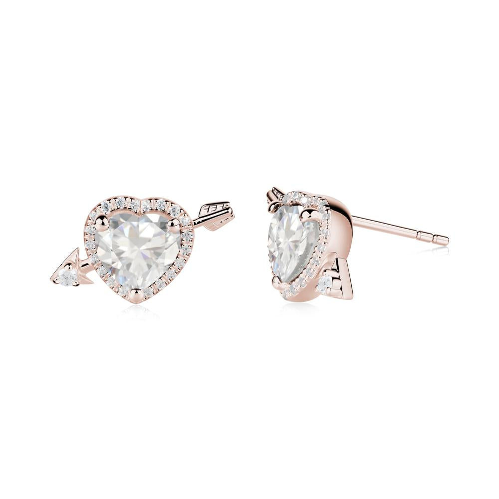 Cupid's Arrow Heart Shaped Cubic Zirconia Stud Earrings - LUO Jewelry #metal_14k rose gold
