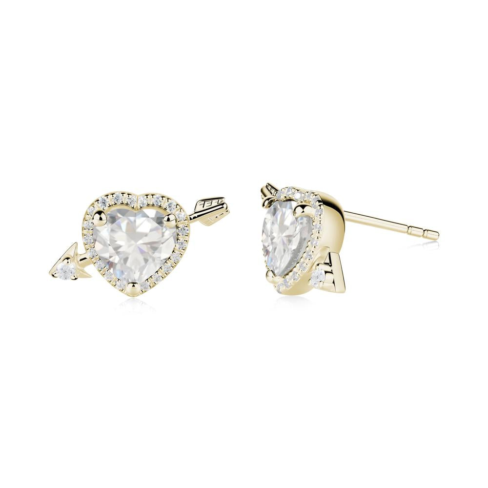 Cupid's Arrow Heart Shaped Cubic Zirconia Stud Earrings - LUO Jewelry #metal_14k yellow gold