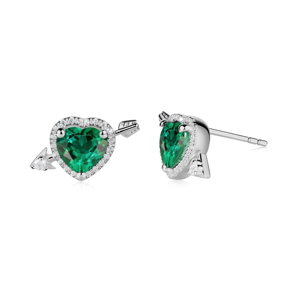 Heart Shaped Emerald Cupid's Arrow Stud Earrings - LUO Jewelry #metal_platinum