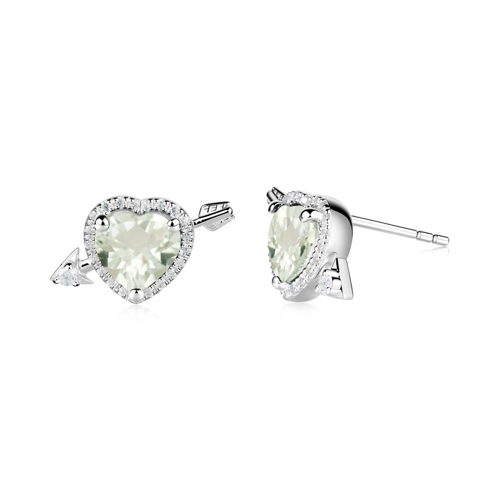 Heart Shaped Green Amethyst Cupid's Arrow Stud Earrings - LUO Jewelry #metal_sterling silver