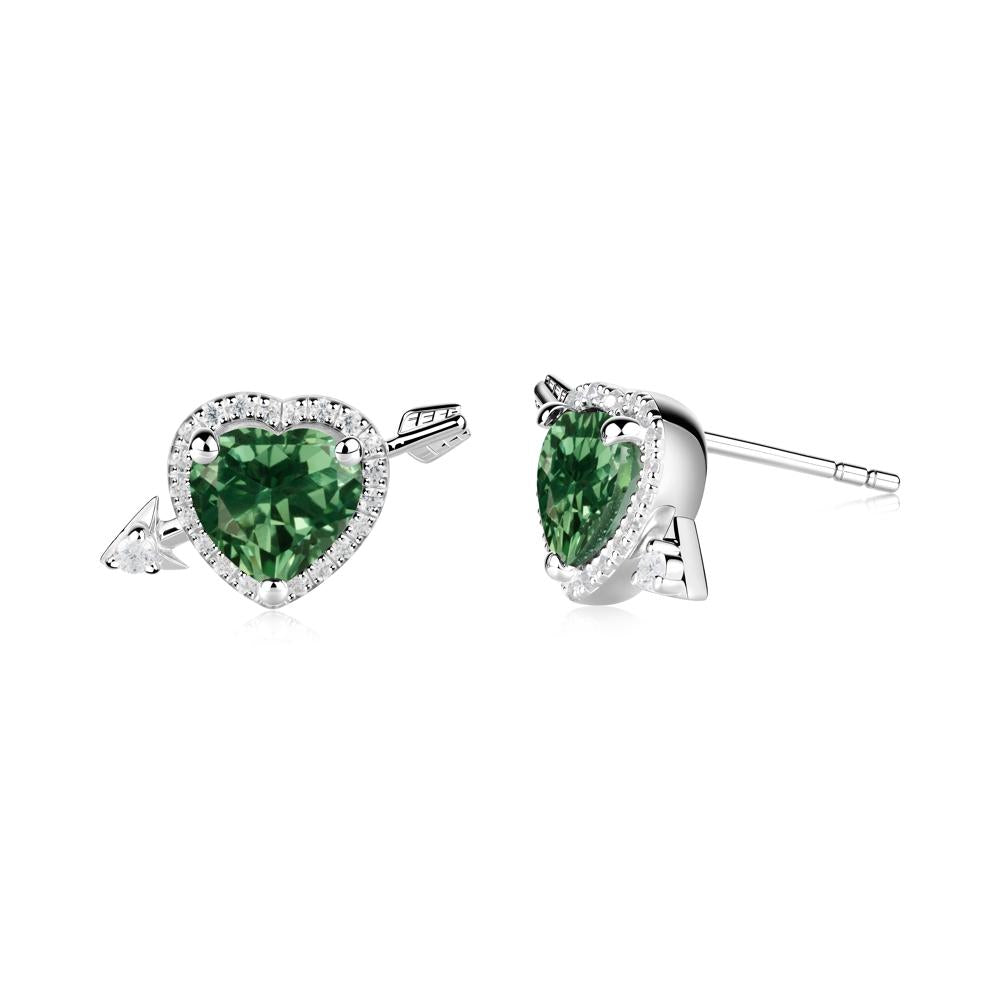 Cupid's Arrow Heart Shaped Green Sapphire Stud Earrings - LUO Jewelry #metal_sterling silver