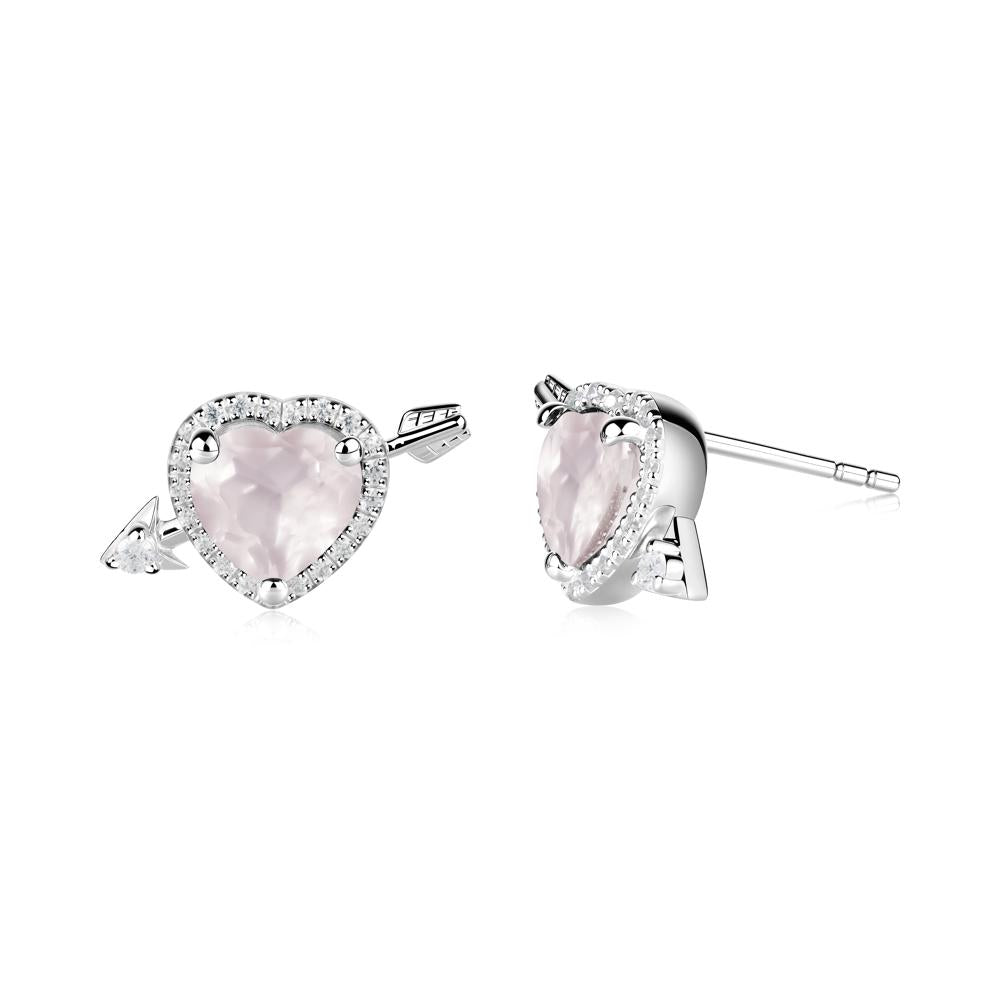 Halo Heart Shaped Rose Quartz Stud Earrings - LUO Jewelry #metal_14k white gold