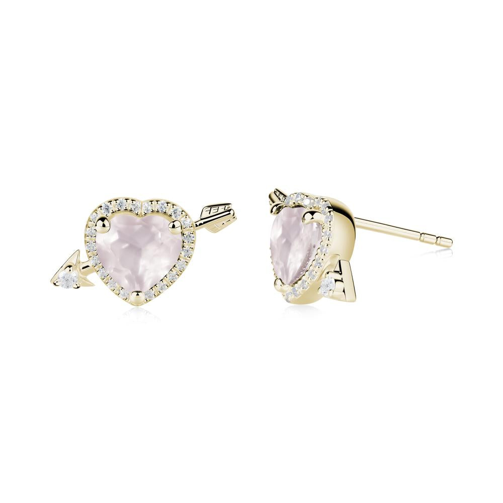 Halo Heart Shaped Rose Quartz Stud Earrings - LUO Jewelry #metal_14k yellow gold