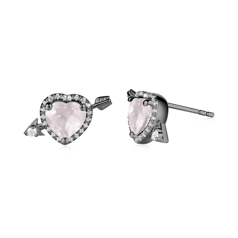 Halo Heart Shaped Rose Quartz Stud Earrings - LUO Jewelry #metal_black finish sterling silver