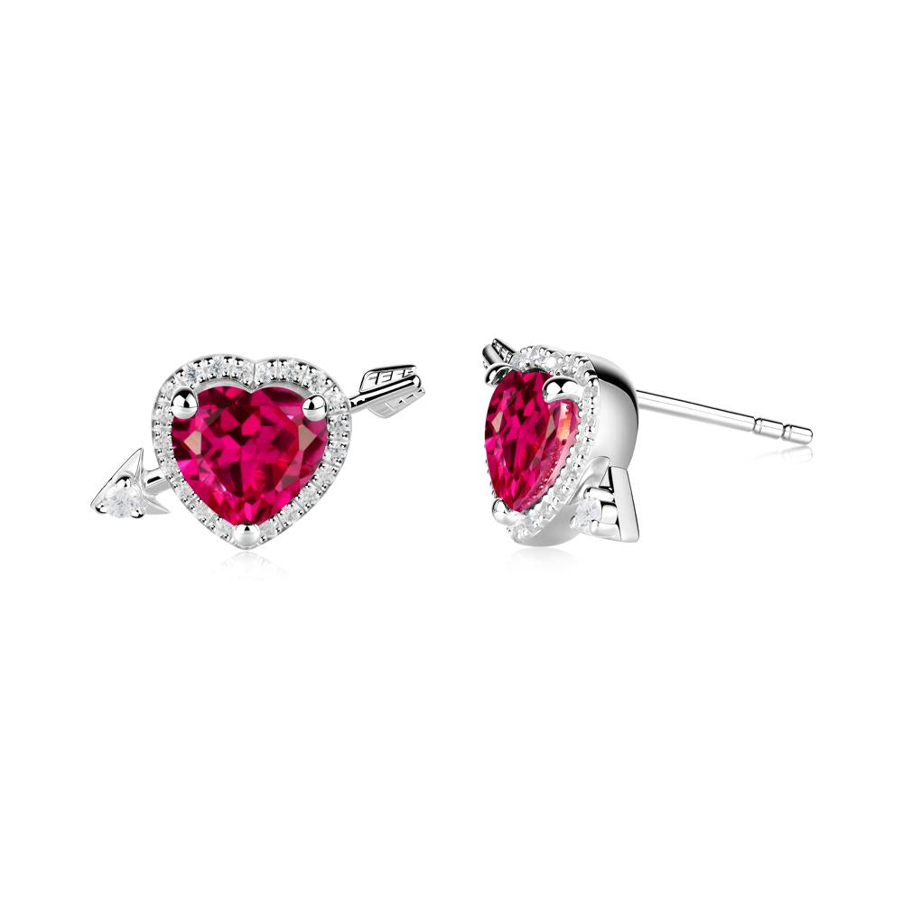 Cupid's Arrow Heart Shaped Ruby Stud Earrings - LUO Jewelry #metal_14k white gold