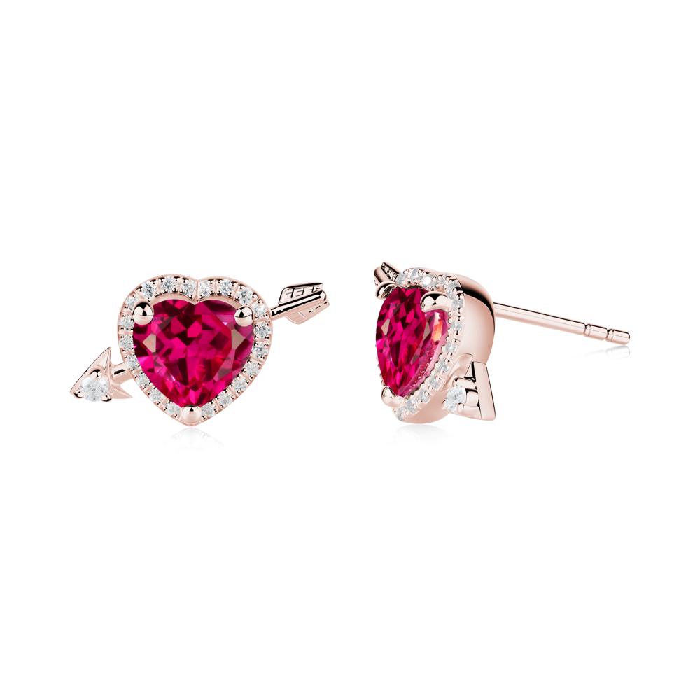 Cupid's Arrow Heart Shaped Ruby Stud Earrings - LUO Jewelry #metal_18k rose gold