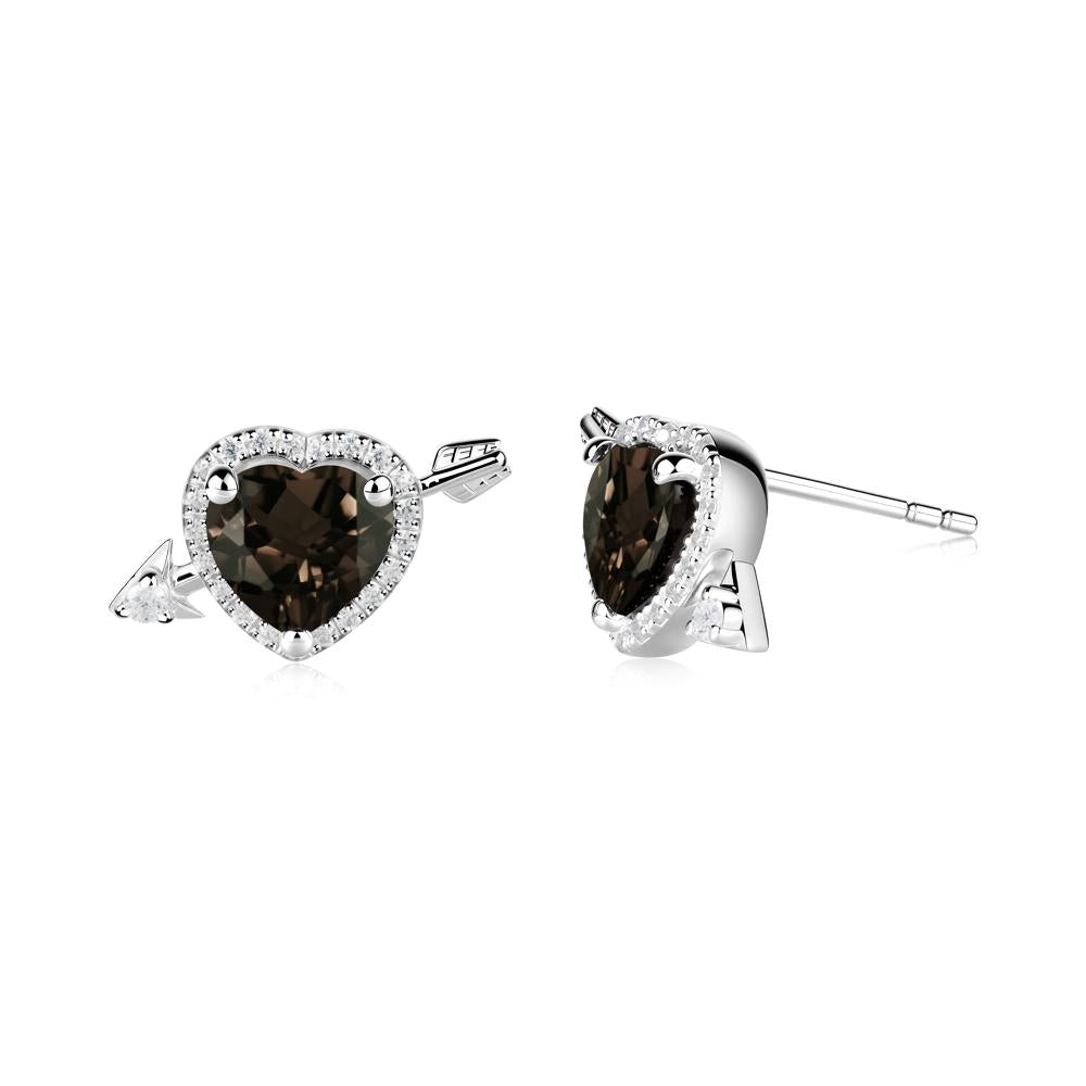 Halo Heart Shaped Smoky Quartz Stud Earrings - LUO Jewelry #metal_sterling silver