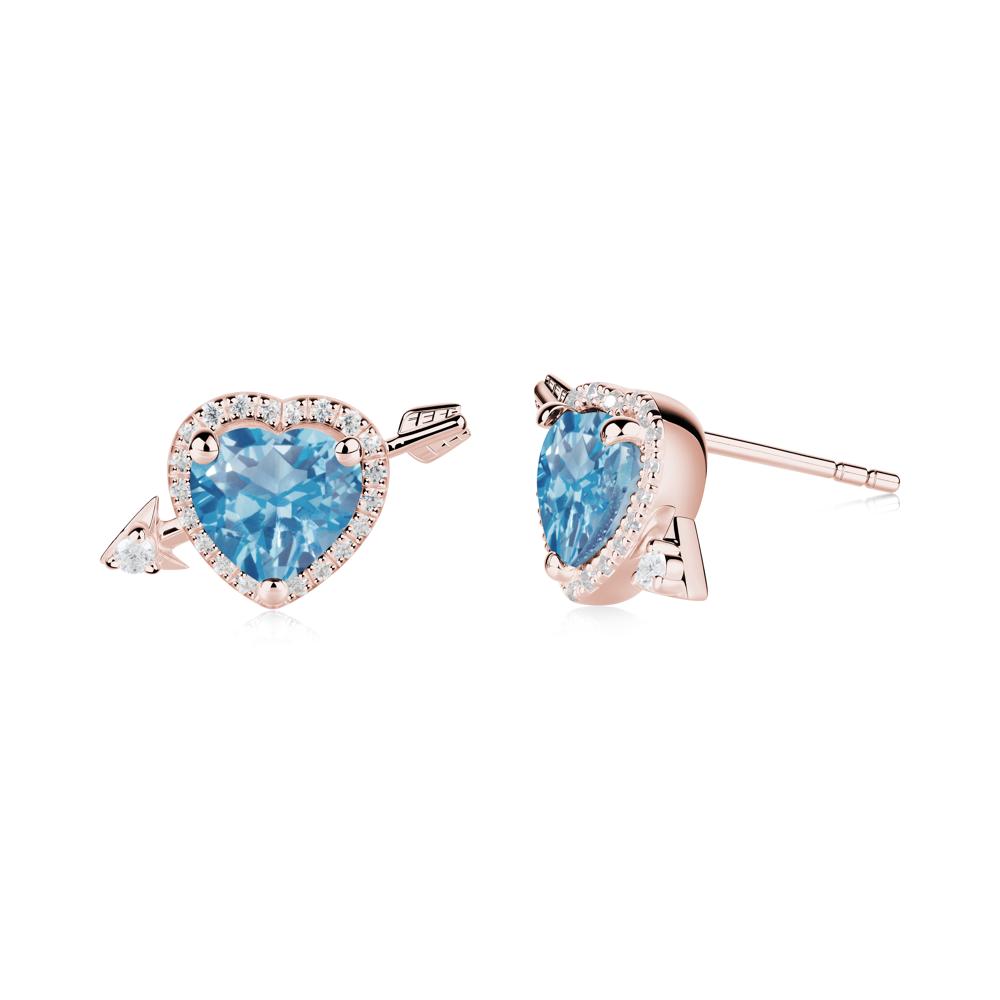 Heart Shaped Swiss Blue Topaz Cupid's Arrow Stud Earrings - LUO Jewelry #metal_18k rose gold