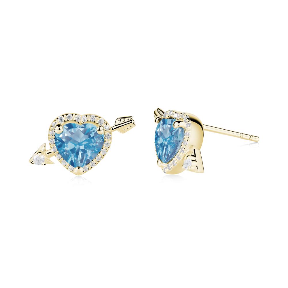 Heart Shaped Swiss Blue Topaz Cupid's Arrow Stud Earrings - LUO Jewelry #metal_18k yellow gold