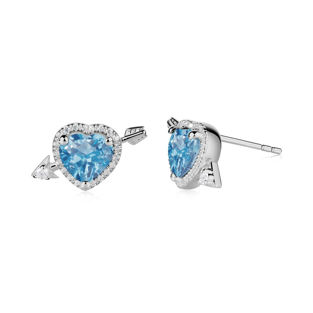 Heart Shaped Swiss Blue Topaz Cupid's Arrow Stud Earrings - LUO Jewelry #metal_platinum