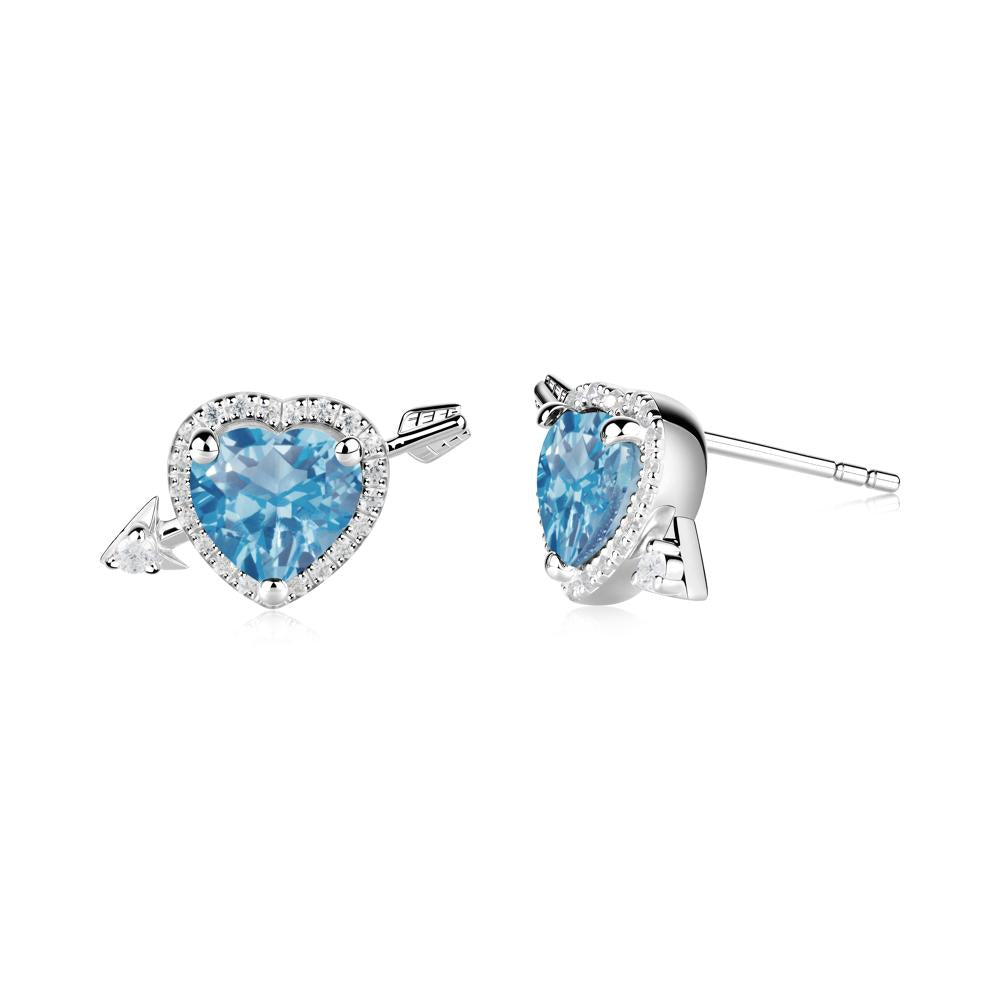 Heart Shaped Swiss Blue Topaz Cupid's Arrow Stud Earrings - LUO Jewelry #metal_sterling silver