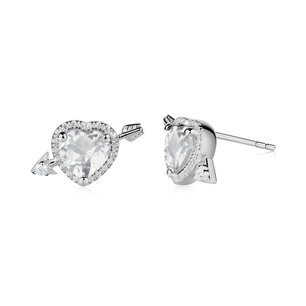 Cupid's Arrow Heart Shaped White Topaz Stud Earrings - LUO Jewelry #metal_platinum