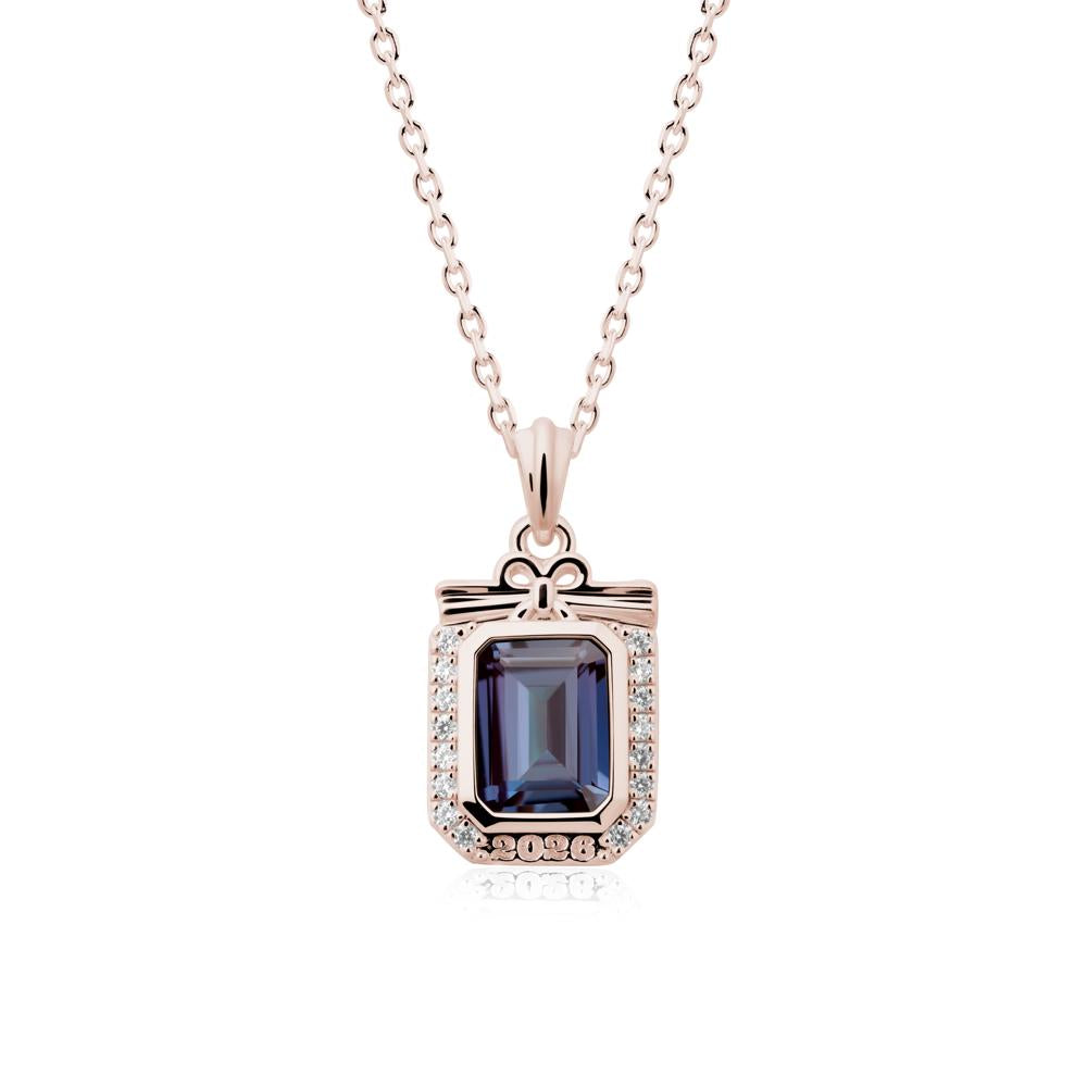 Custom Year Emerald Cut Alexandrite Necklace - LUO Jewelry #metal_14k rose gold