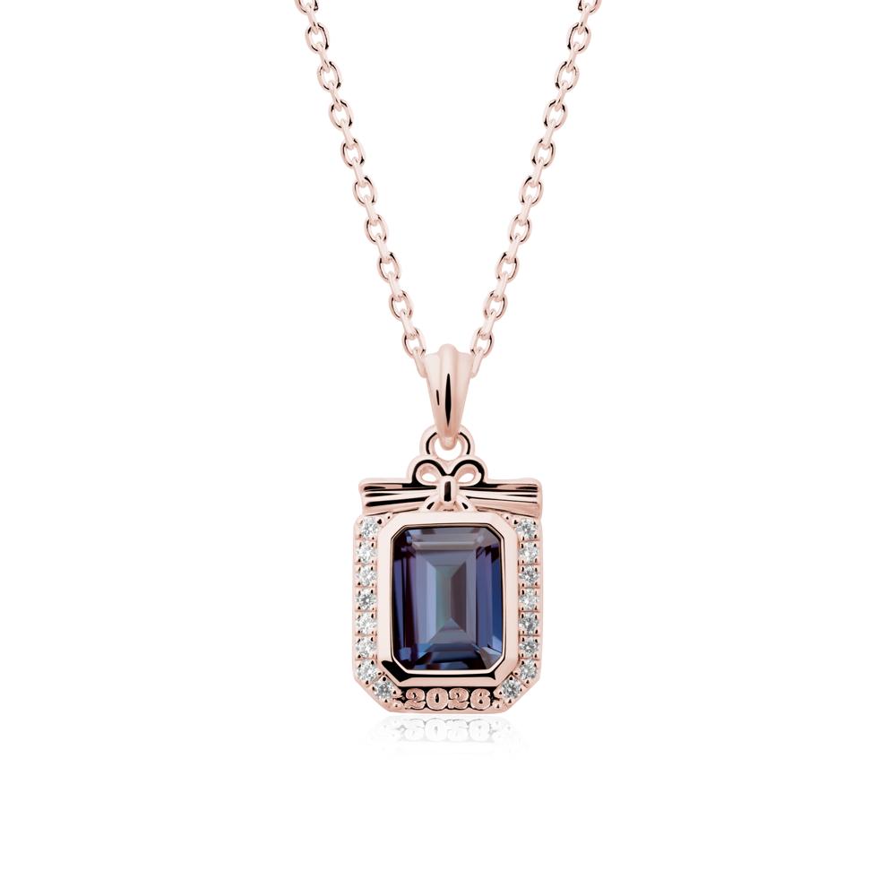 Custom Year Emerald Cut Alexandrite Necklace - LUO Jewelry #metal_18k rose gold