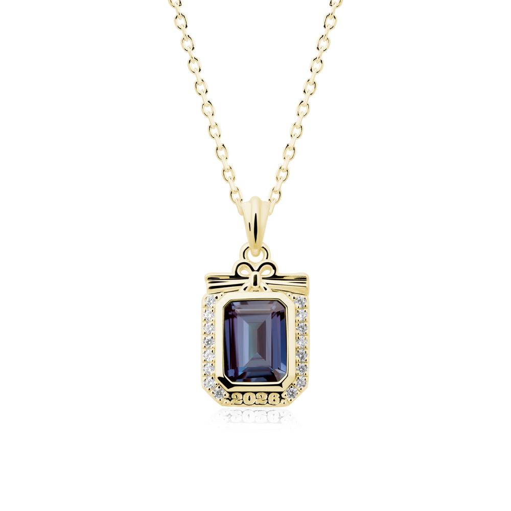 Custom Year Emerald Cut Alexandrite Necklace - LUO Jewelry #metal_18k yellow gold