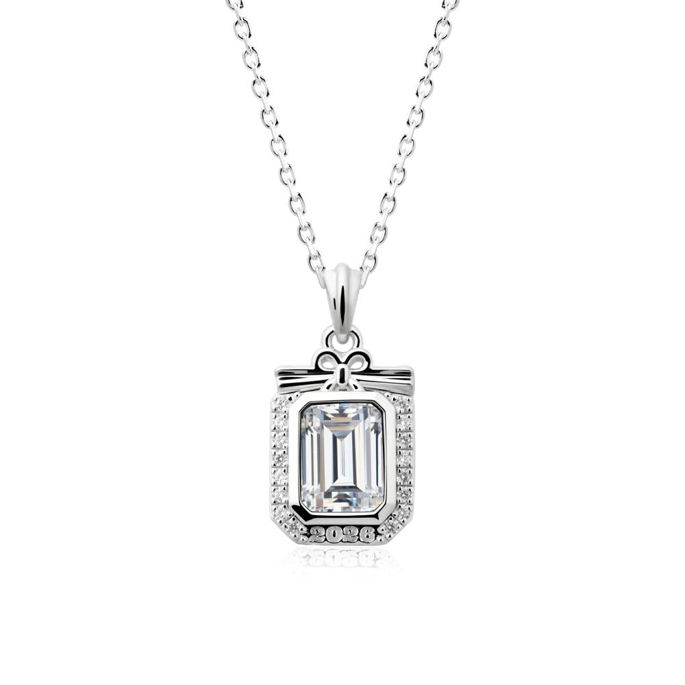 Graduation Halo Cubic Zirconia Necklace - LUO Jewelry #metal_14k white gold