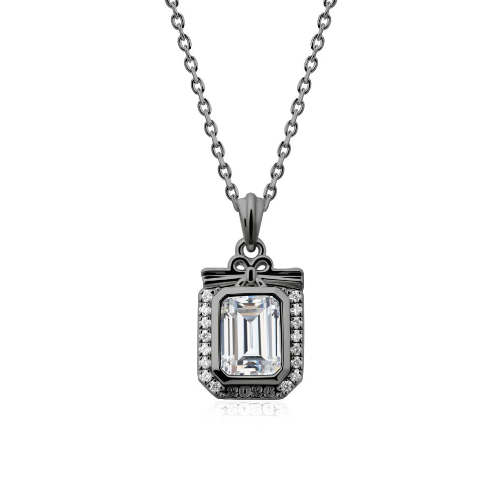 Graduation Halo Cubic Zirconia Necklace - LUO Jewelry #metal_black finish sterling silver
