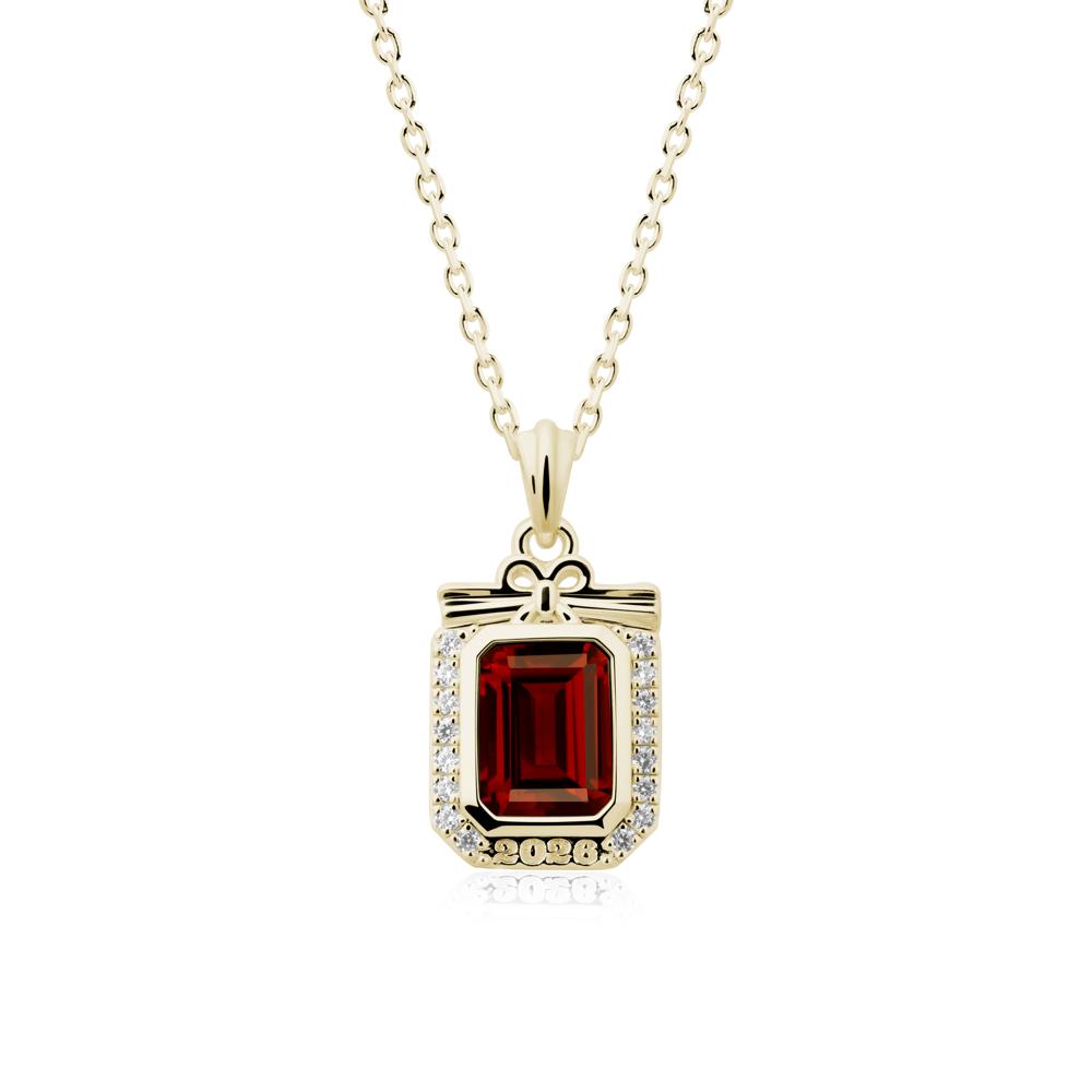Personalized Graduation Garnet Halo Necklace - LUO Jewelry #metal_14k yellow gold