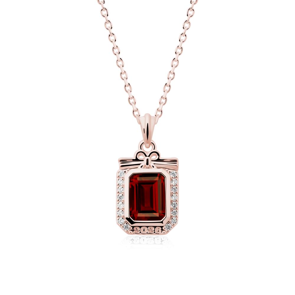 Personalized Graduation Garnet Halo Necklace - LUO Jewelry #metal_18k rose gold
