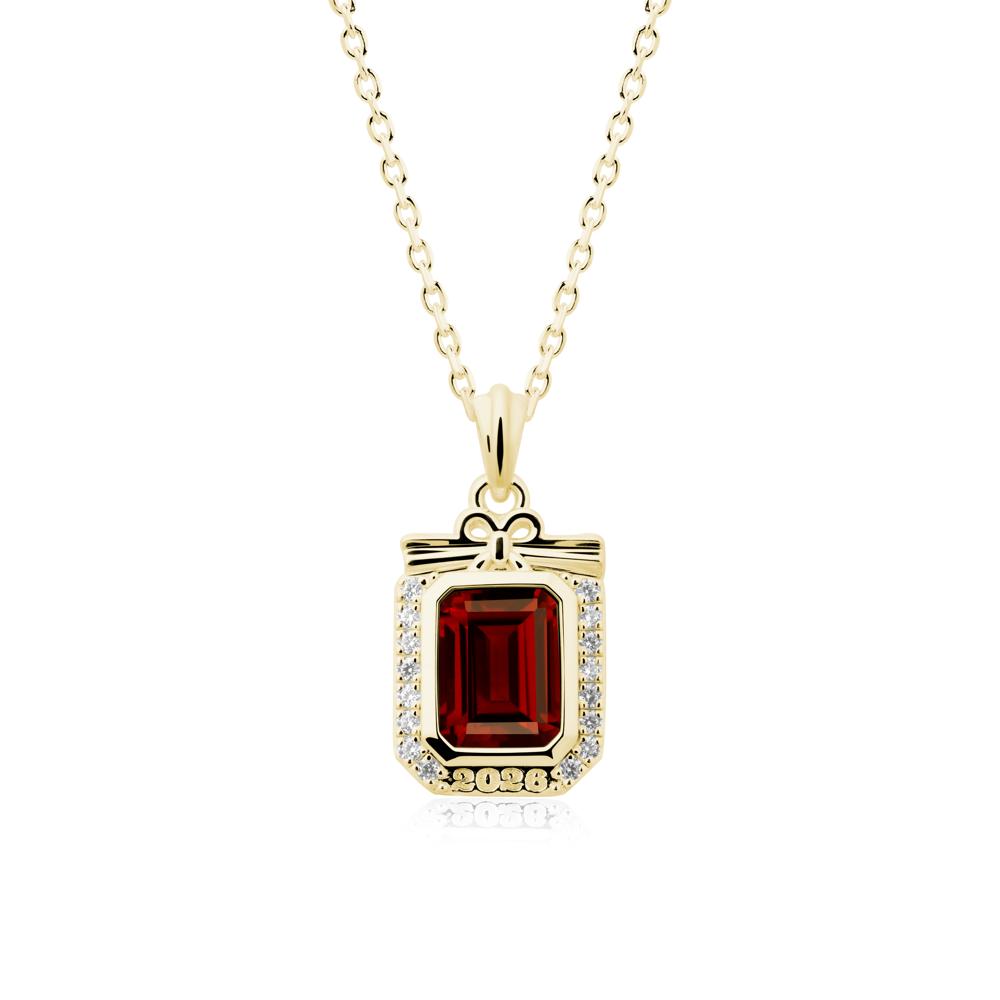 Personalized Graduation Garnet Halo Necklace - LUO Jewelry #metal_18k yellow gold