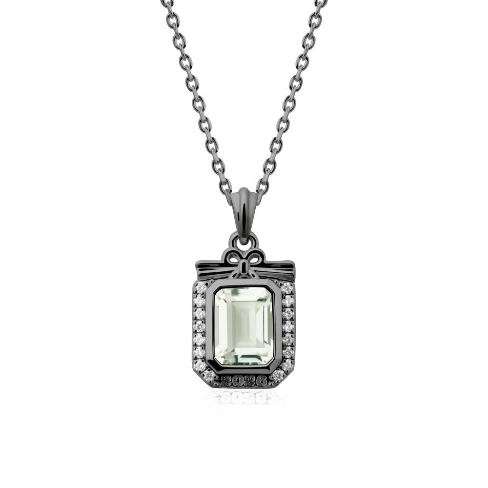Custom Year Emerald Cut Green Amethyst Necklace - LUO Jewelry #metal_black finish sterling silver