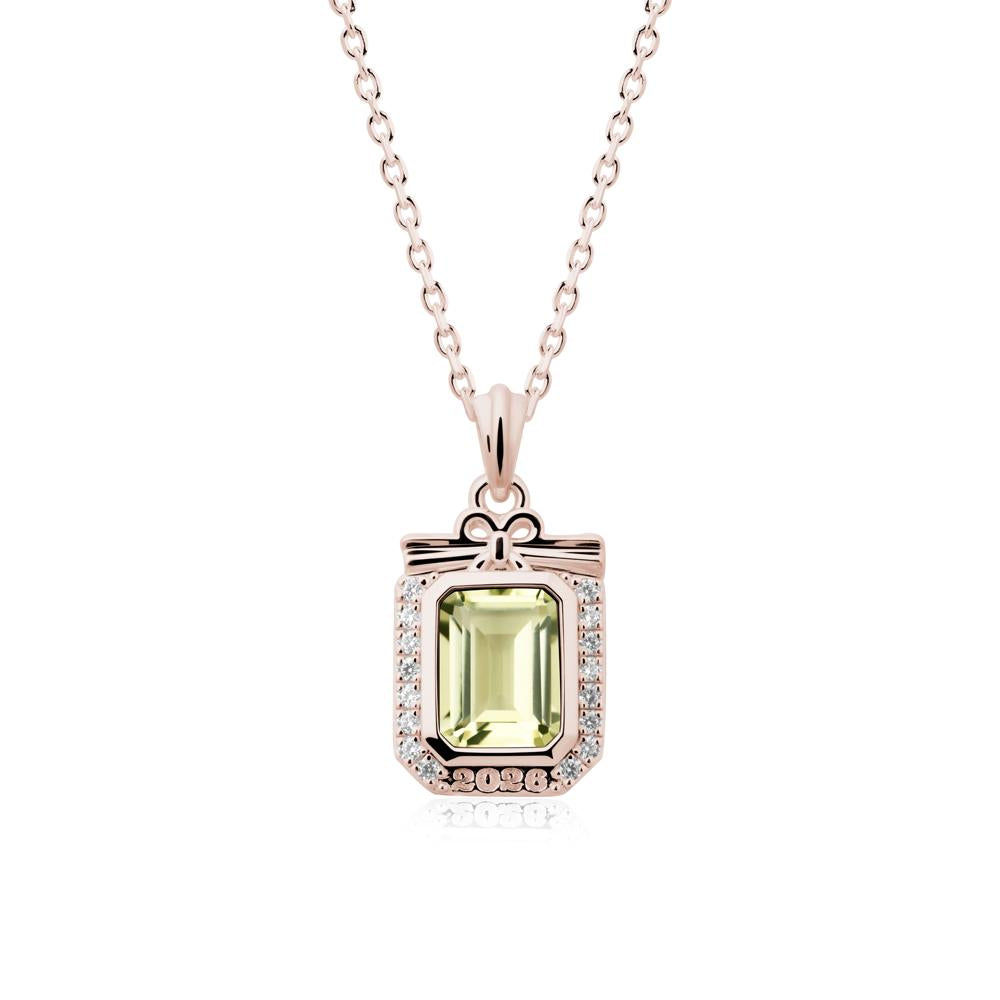 Engravable Year Lemon Quartz Halo Pendant Necklace - LUO Jewelry #metal_14k rose gold