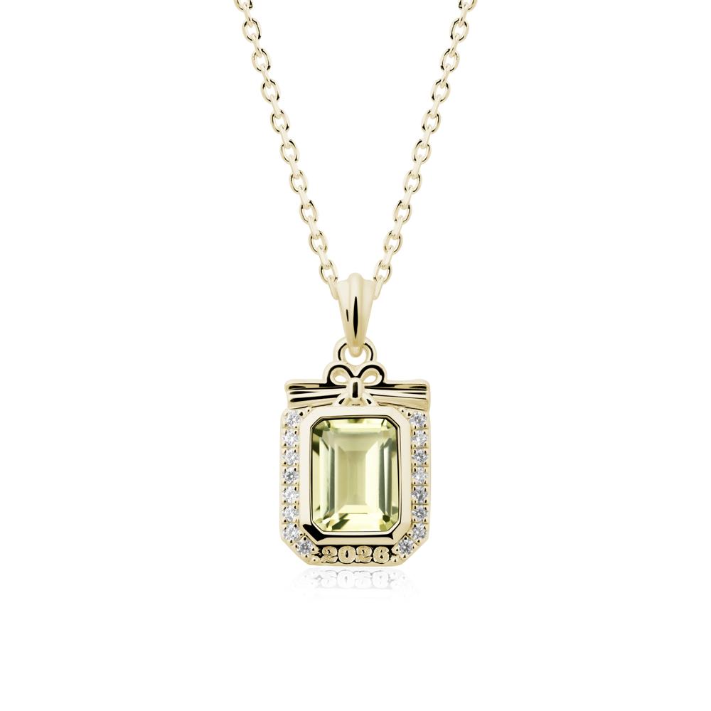 Engravable Year Lemon Quartz Halo Pendant Necklace - LUO Jewelry #metal_14k yellow gold