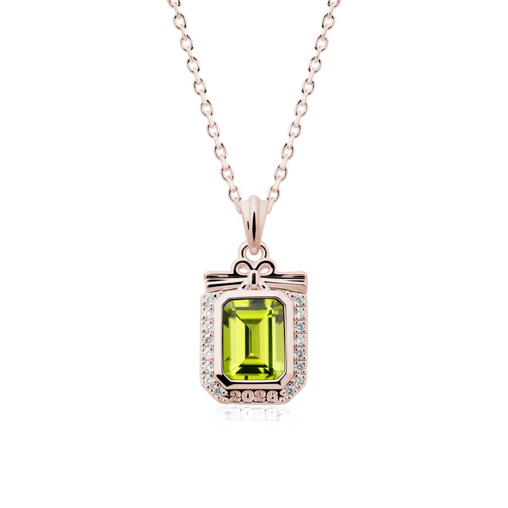 Personalized Graduation Peridot Halo Necklace - LUO Jewelry #metal_14k rose gold