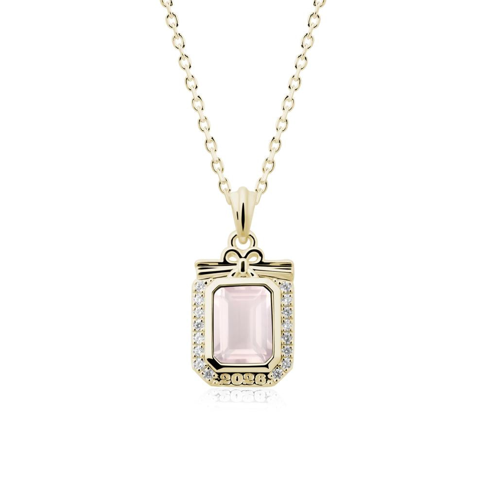Custom Year Emerald Cut Rose Quartz Necklace - LUO Jewelry #metal_14k yellow gold